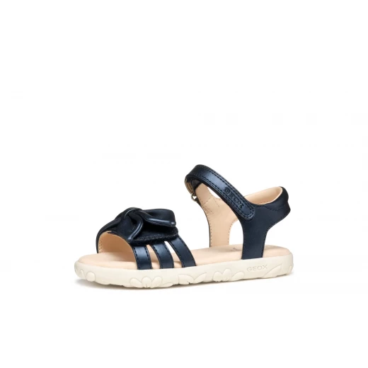 Geox Haiti Girl's Sandal, Lightweight and Comfortable, Anatomic Design, Pearlescent Leather Effect, Bow Embellishment, Ideal for Everyday Wear, Size 34, DK Navy - Geox - Image 22