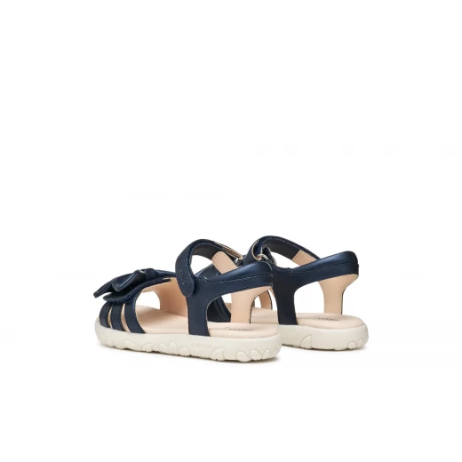 Geox Haiti Girl's Sandal, Lightweight and Comfortable, Anatomic Design, Pearlescent Leather Effect, Bow Embellishment, Ideal for Everyday Wear, Size 34, DK Navy - Geox - Image 9