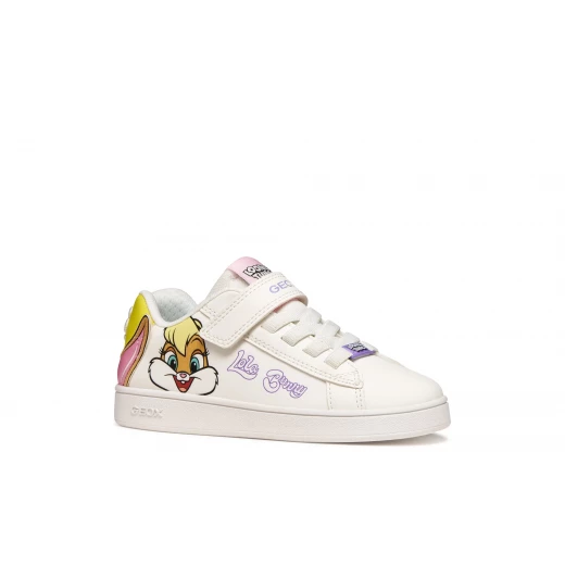 Geox Eclyper Girl Sneakers White Looney Tunes Patches Size 34 Fabric Leather Effect Playtime Leisure J65LRH.05411.C0592 Children's Shoes - Geox - Image 3