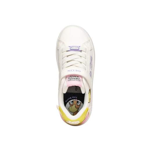 Geox Eclyper Girl Sneakers White Looney Tunes Patches Size 34 Fabric Leather Effect Playtime Leisure J65LRH.05411.C0592 Children's Shoes - Geox - Image 6