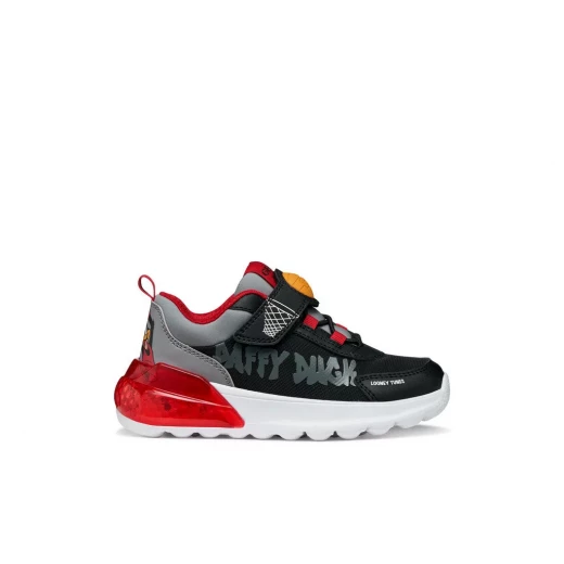 Geox Activart Illuminus Boy Sneakers Featuring Looney Tunes Graphics, Fabric and Printed Leather Effect Material, TPR Detailing. Size 35, Black Color. - Geox - Image 2