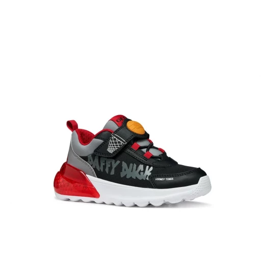 Geox Activart Illuminus Boy Sneakers Featuring Looney Tunes Graphics, Fabric and Printed Leather Effect Material, TPR Detailing. Size 35, Black Color. - Geox - Image 3