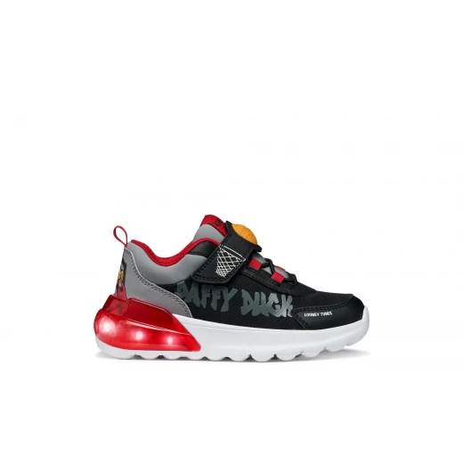 Geox Activart Illuminus Boy Sneakers Featuring Looney Tunes Graphics, Fabric and Printed Leather Effect Material, TPR Detailing. Size 35, Black Color. - Geox - Image 4