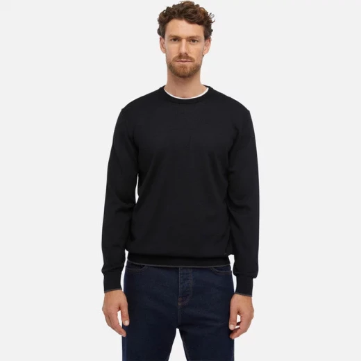 Geox Knit Man Crew Neck Sweater Black Merino Wool Blend XL Men's Autumn/Winter Fashion Staple Versatile Design Easy Wear 2024 - Image 4
