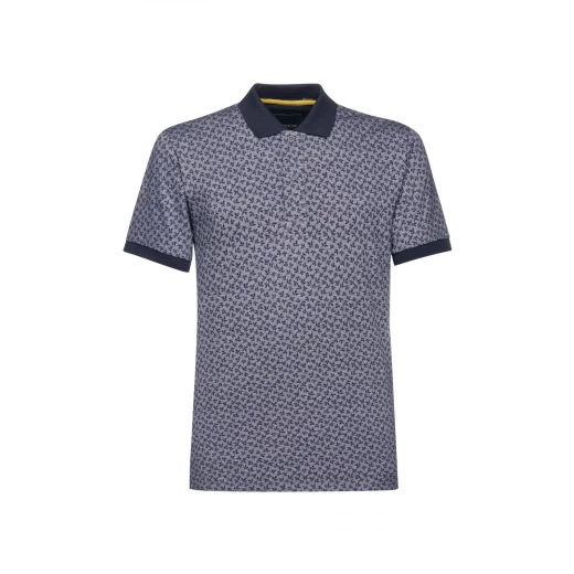 قميص بولو رجالي من POLO MAN أزرق كحلي من القطن الأكسفورد بأكمام قصيرة تصميم مطبوع بالكامل مسامي مريح وأنيق ياقة وأطراف أكمام أنيقة مقاس كبير متوفر M5510N.T3250.F4112 - بولو مان - Image 2