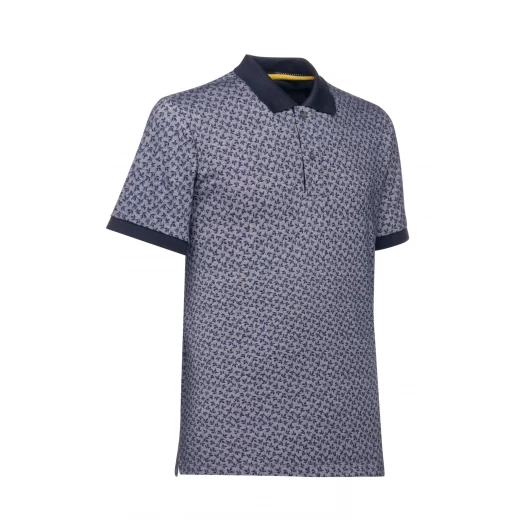 قميص بولو رجالي من POLO MAN أزرق كحلي من القطن الأكسفورد بأكمام قصيرة تصميم مطبوع بالكامل مسامي مريح وأنيق ياقة وأطراف أكمام أنيقة مقاس كبير متوفر M5510N.T3250.F4112 - بولو مان - Image 3