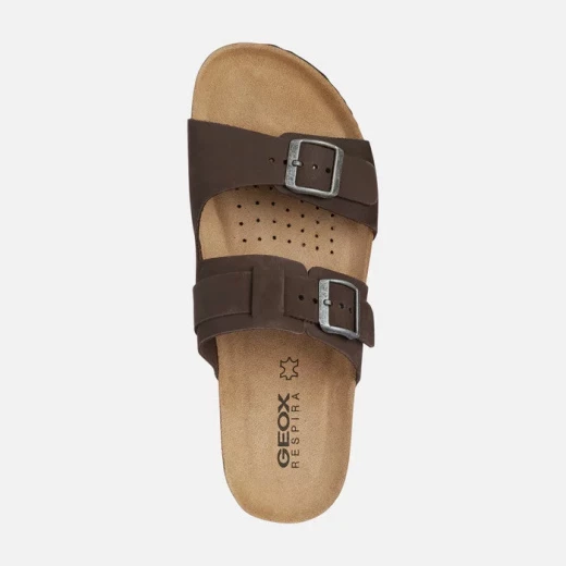 Geox Ghita Man Coffee Nubuck Leather Sandals Lightweight Cushioning for Men Summer Staple Ultra Comfortable Breathable Dark Brown 41 Perfect Leisuretime Outfit - Geox - Image 3
