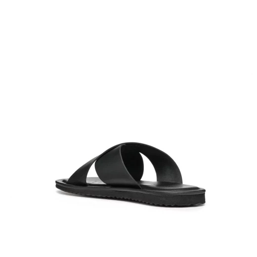 Geox Erice Men's Sandals Black Leather Crossover Design Breathable Footbed Size 42 Comfortable City Dressing Casual Warm Weather Style U36GUB.00043.C9999 - Geox - Image 4