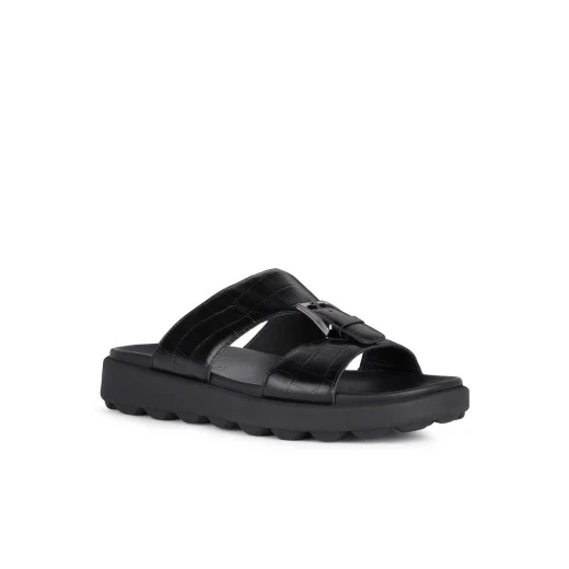 Geox Spherica EC6 Men's Sandal Black Printed Leather Ultra Cushioning for Summer 41 with Metal Detail Breathable Lightweight Stylish Footwear - Geox - Image 3