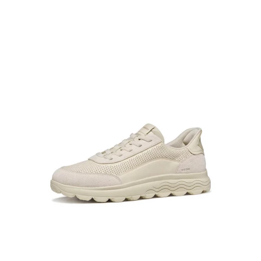 Geox Spherica Plus Man Sneaker Papyrus 46 Breathable Nappa Leather Suede Casual Shoe Ultra Cushioned Comfort Slip On Men's Footwear Stylish Design U65MPC.08522.C1122 - Geox - Image 4