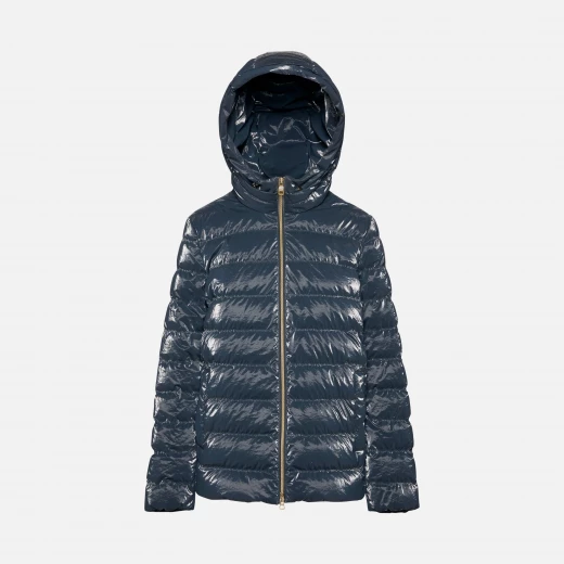 Geox Myluse Women's Short Hooded Puffer Jacket Windproof Black, Crafted From Creased Effect High Shine Nylon With Premium Padding, Winter Cold Protection Size 44 - Geox - Image 3