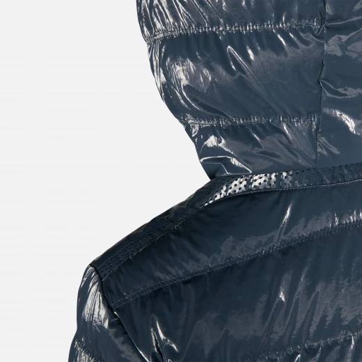 Geox Myluse Women's Short Hooded Puffer Jacket Windproof Black, Crafted From Creased Effect High Shine Nylon With Premium Padding, Winter Cold Protection Size 44 - Geox - Image 7