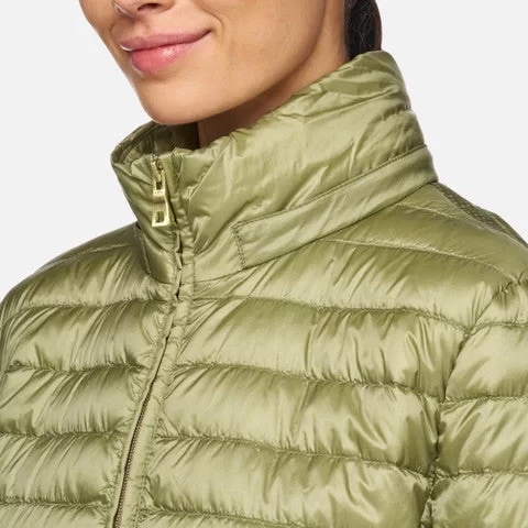JAYSEN Woman's Lightweight Down Jacket with Removable Hood Sage Green Color, Windproof and Water Repellent 20 Denier Nylon, Size 38 for Transseasonal Wear - Geox - Image 5