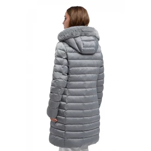 معطف بيتانى النسائي الطويل مبطن بالريش رمادي شبحي مقاس 48 معطف شتوي - جيوكس - Image 8