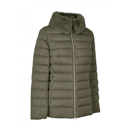 BETTANIE Jacket Woman Grape Leaf Down Jacket with Fur Trim, Satin Exterior, Recycled Padding, Lower Hip Length, Stylish City Wear, Size 44 - Geox - Image 3