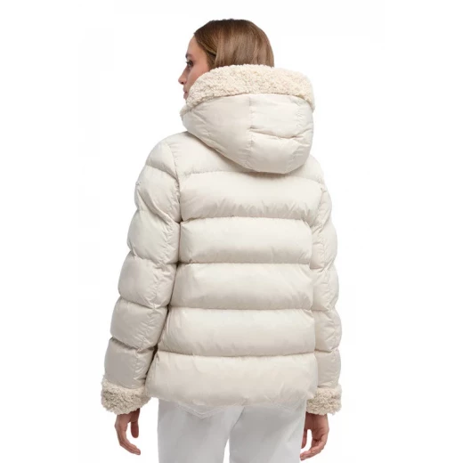 VILDE Jacket Woman Recycled Polyester Parka with Teddy Fur Detailing Windproof Water Repellent Winter Outerwear Size 44 Mid Moonbeam - Geox - Image 9