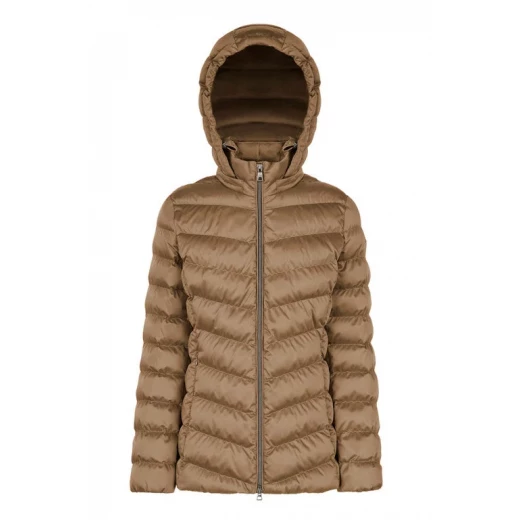 Zosma Women's Jacket Short Satin Design Detachable Hood Waterproof Windproof Coffee Color Size 50 Winter Wear 2024 Collection - Geox - Image 3