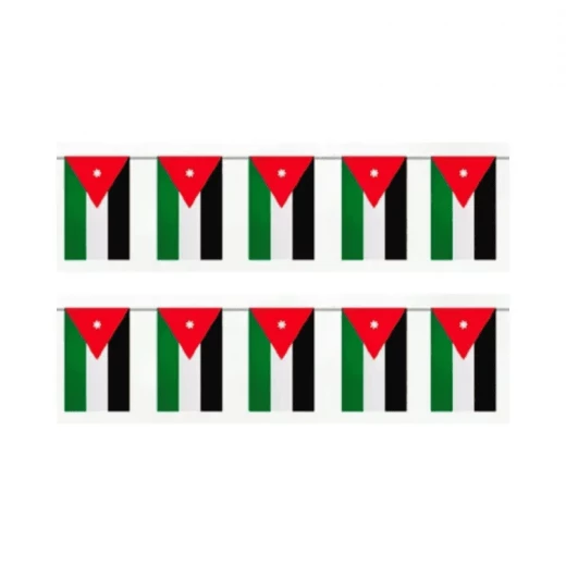 حبل أعلام الأردن بطول 4.5 متر مع 10 أعلام زاهية بقياس 30 سم × 40 سم للاحتفالات والمناسبات الوطنية حبل أعلام الأردن بطول 4.5 متر مع 10 أعلام زاهية بقياس 30 سم × 40 سم للاحتفالات والمناسبات الوطنية