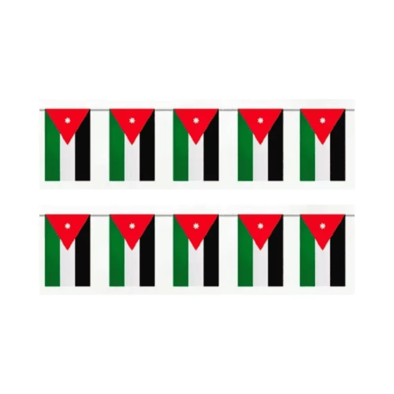 حبل أعلام الأردن بطول 4.5 متر مع 10 أعلام زاهية بقياس 30 سم × 40 سم للاحتفالات والمناسبات الوطنية