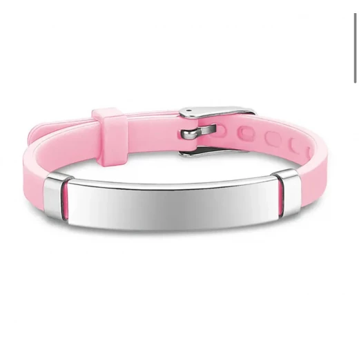 Custom Engraved Children's ID Wristbands Pink Waterproof Adjustable - Image 2