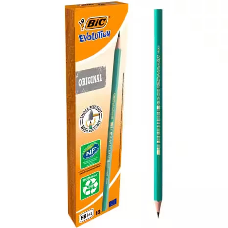 أقلام رصاص BIC Evolution HB، عبوة من 12 قلمًا، خالية من الخشب، أقلام كتابة متينة - بي اي سي