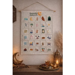 تقويم رمضان للمفاجآت اليومية للاحتفال بعيد الفطر 80x65 سم تقويم بهجي مع جيوب مثالي للهدايا الصغيرة للأطفال والعائلات