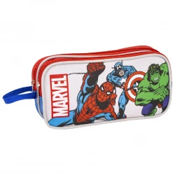 Cerda Avengers Pencil Case 2 Compartments Durable Polyester Material School Supplies Superhero Theme 22.5 x 8 x 10 CM for Students & Office Use Featuring Secure Zippers