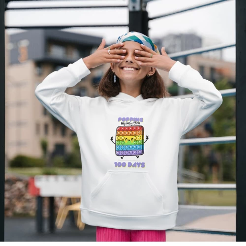 هودي 100 يوم بوب ات للأطفال لون أبيض 8 سنوات قطن ناعم عالي الجودة صنع في تركيا تصميم ممتع ملابس أنيقة - 100 يوم - Image 2