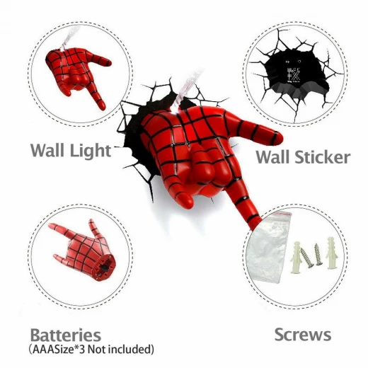 The Source Spider Man 3D Wall Light Nightlight for Kids Room, Battery Operated - The Source - Image 17