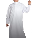 دشداشة بيضاء كلاسيكية للأولاد بعمر سنتين، تصميم ثوب تقليدي، نسيج قطني مريح، مقاس مثالي للأطفال الصغار