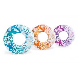 Inflatable Tropical Swim Tube Ring 91cm 36 Inch for Ages 9+ Years Maximum 60kg Weight Limit Clear Assorted Floral Designs