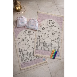 Kids Ramadan Coloring Prayer Mat Blue, Washable, Portable, Gift Set