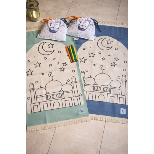 سجادة صلاة رمضان للأطفال للتلوين وردي ناعمة متينة تتضمن حقيبة برباط سحب هدية رمضان إبداعية تعليمية ألوان قابلة للغسل بنسبة 100٪ - Image 3