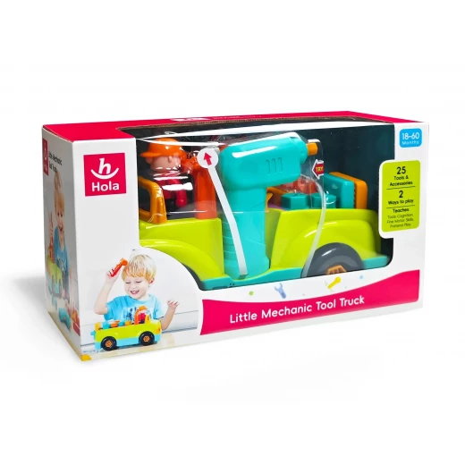 Hola Little Mechanic Tool Truck Toy Set: 25 Pieces for Budding Engineers! Features Go Mode, Static Mode, and Electronic Drill for Fine Motor Skills Development in Kids
