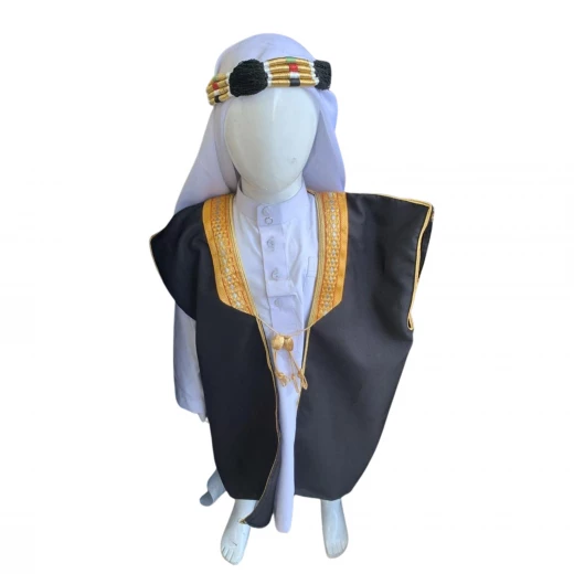زي شيخ عربي أصيل للأولاد بعمر 8 سنوات، يشمل دشداشة وعباية وحطة وعقال، ملابس إسلامية تقليدية للأطفال الصغار - Image 2