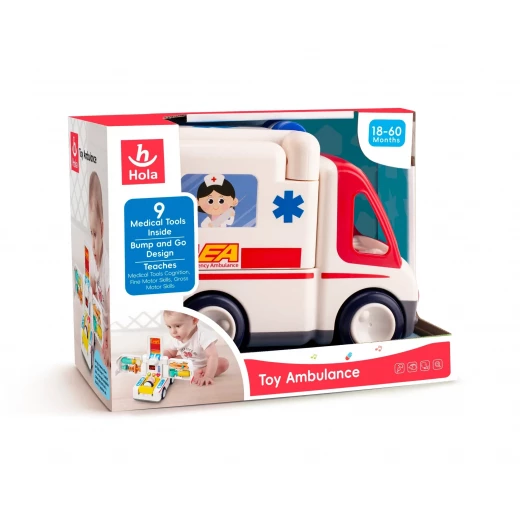 Hola Toy Ambulance Medical Play Set for Kids with 9 Medical Tools, Patient Figure, Bump and Go Action, Music, Lights, and Sound Effects for Ages 3 and Up - Hola - Image 2