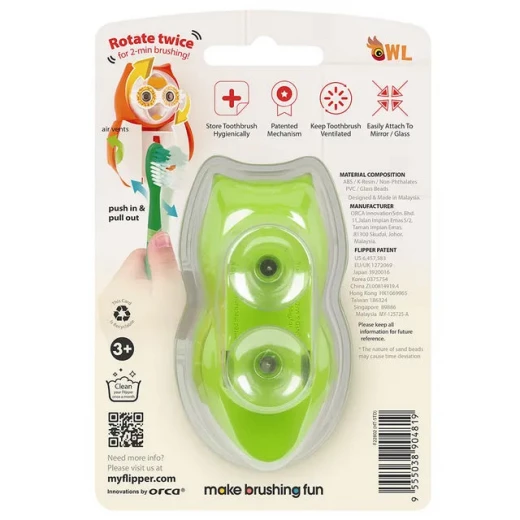 Flipper Owl Toothbrush Cover Earthy Self Opening and Closing for Kids - Flipper - Image 3