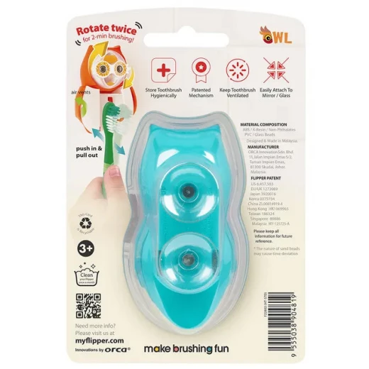 Flipper Owl Smarty Toothbrush Cover Self Opening and Closing for Kids and Adults - Flipper - Image 3