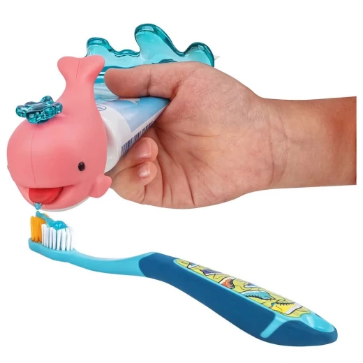 Flipper Whale Pinki Toothpaste Dispenser for Kids, Fun & Easy to Use, Pink - Flipper - Image 3