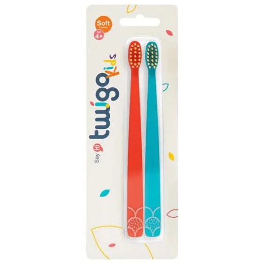 Flipper Twigo Kids Toothbrush Set, Extra Soft Bristles, Orange and Blue, 2 Pack - Flipper twigo - Image 2