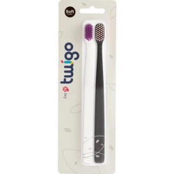Flipper Twigo Adult Toothbrush Charcoal Brown and Pepper White Set of 2