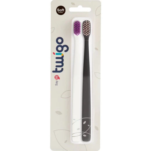 Flipper Twigo Adult Toothbrush Charcoal Brown and Pepper White Set of 2 Flipper Twigo Adult Toothbrush Charcoal Brown and Pepper White Set of 2
