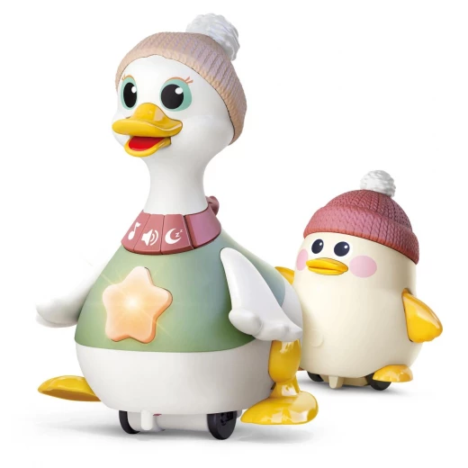Hola Waddling Duck Family 2 Piece Set Tummy Time Toy with Music and Lights