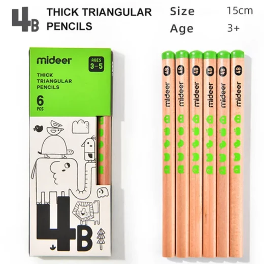 Mideer Thick Triangular Pencils 4B for Ages 3+ Perfect for Little Hands, Easy Grip, Non Toxic, 12 Pencils per Pack - MIDEER - Image 2
