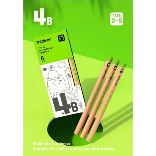 Mideer Thick Triangular Pencils 4B for Ages 3+ Perfect for Little Hands, Easy Grip, Non Toxic, 12 Pencils per Pack - MIDEER - Image 4