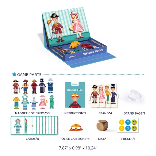 لعبة تلبيس مغناطيسية للأولاد والبنات من ميدير، مناسبة لعمر 3 سنوات فما فوق. تحتوي على أكثر من 40 قطعة مغناطيسية للعب الإبداعي ورواية القصص التخيلية، مثالية للعب الفردي أو الجماعي. - ميدير - Image 5