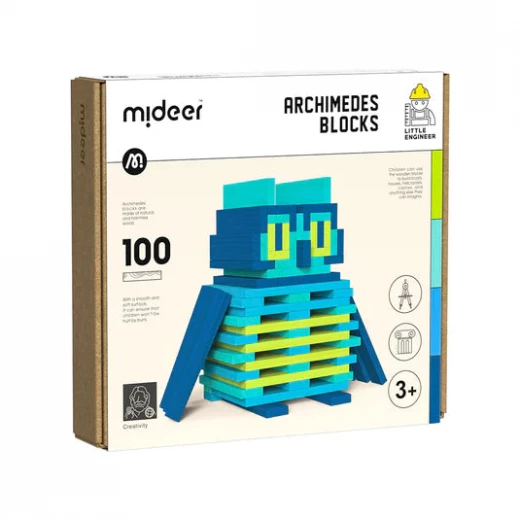 مكعبات مدينة ميدير الخشبية لأرخميدس لوحة ألوان رائعة للأعمار 3 سنوات فما فوق مجموعة بناء تتكون من أكثر من 100 قطعة لعبة تعليمية للبناء والإبداع واللعب غير سامة 100% - ميدير - Image 2