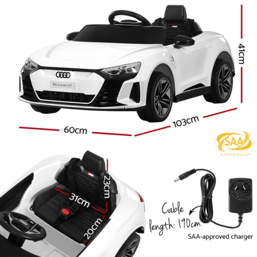 سيارة أودي RS e-tron GT كهربائية للركوب للأطفال، لون أبيض، جهاز تحكم عن بعد 12 فولت، 2.4 جيجاهرتز سيارة أودي RS e-tron GT كهربائية للركوب للأطفال، لون أبيض، جهاز تحكم عن بعد 12 فولت، 2.4 جيجاهرتز