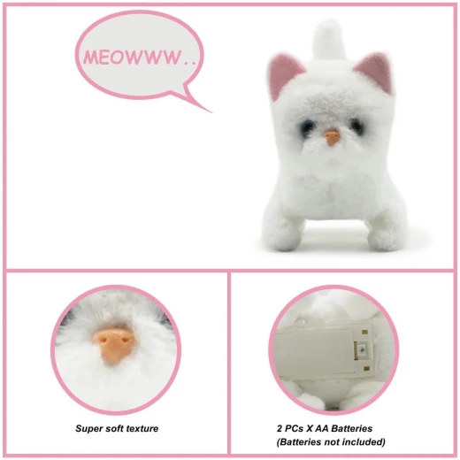 PUGS AT PLAY Walking Casper Electronic Animated Cat Plush Toy with Realistic Movements & Sounds, Safe & Hypoallergenic Fur, 6.5in Size, Perfect Gift for Kids - Pugs at play - Image 3