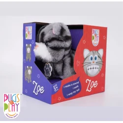 لعبة قطة زوي الإلكترونية التفاعلية من Pugs at Play، بطول 6.5 بوصة، تحاكي حركات وأصوات القطط الحقيقية، مصنوعة من فرو ناعم مضاد للحساسية، تمشي، تجلس، تركض، وتتقلب، مثالية للأطفال